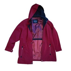 Nautica Women Burgundy Hooded Jacket Lightweight Rain Coat Size M